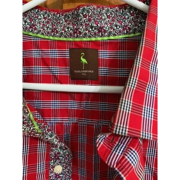 TailorByrd Collection Button Down Shirt Mens 3XL Long Sleeve Plaid Red - Picture 2 of 3